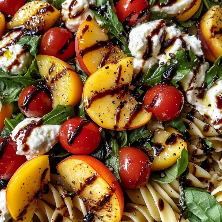 Peach Burrata Pasta Salad Basil