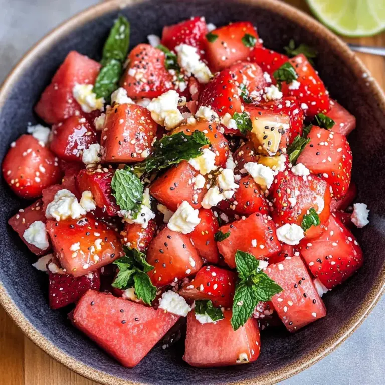Watermelon Salad With Strawberries & Honey Lime Dressing